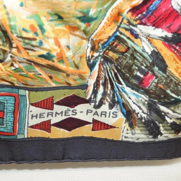 HERMES Carre 90 Scarf ""Les Cheyennes"" Silk Brown - Picture 11 of 14